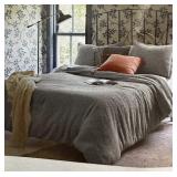 3 Pc King Waffle Weave Duvet Set -Gray