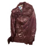 IMAN Burgandy Medium Faux Fur Collar Jacket