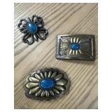 (3) Vintage Belt Buckles wï¿½ Turquoise Stones