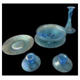 (6) Pc Early Fenton Celeste Blue Stretch Glass