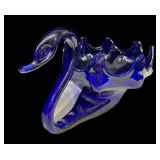 Vintage Cobalt Blue Blown Glass Swan