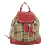 Burberry Red Leather Nova Check Backpack