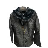 XS Faux Fur Collar Black Hooded Jacket