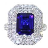 Emerald Cut 5.05 ct Sapphire & VS Lab Diamond RIng