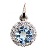 Genuine Swiss Blue Topaz Halo Designer Pendant