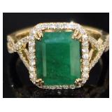 14kt Gold 4.08 ct GIA Emerald & Diamond Ring