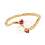 18K Gold Mikimoto Pearl & Ruby Ring