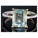 Natural 3.85 ct Green Amethyst & Diamond Ring
