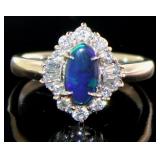 Platinum Natural Black Opal & Diamond Ring