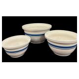 (3) Pc Blue Striped USA Mixing Bowl Set