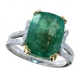 18k Gold 7.65 ct GIA Emerald & Diamond Ring