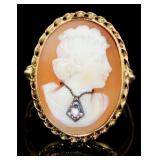 10kt Gold Carved Cameo Diamond Ring