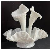 Vintage Fenton Epergne 3 Horn Trumpet Vase