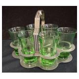 Vaseline Uranium Art Deco Shot Glass Set