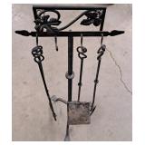 Antique Wrought Iron Fireplace Tools Set