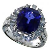 14kt Gold 8.38 ct Cushion Sapphire & Diamond Ring