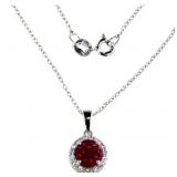 Round 2.50 ct Ruby & Diamond Halo Necklace