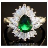 Elegant Pear Cut Emerald & White Topaz Ring
