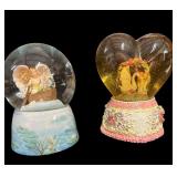Musical Angel in Rowboat & Lovebird Snowglobes