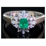 Platinum Natural Emerald & VS Diamond Ring