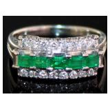 Platinum Natural Emerald & Diamond Ring