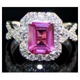 Emerald Cut 3.02 ct Pink Sapphire & Diamond Ring
