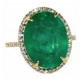 14kt Gold 9.17 ct GIA Oval Emerald & Diamond Ring