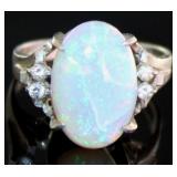 Platinum 3.56 ct Natural Opal & Diamond Ring