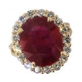 14k Gold 13.86 ct Oval Ruby & Diamond Ring