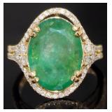 14k Gold 5.92 ct GIA Oval Emerald & Diamond Ring