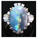 Platinum Natural 3.07 ct Black Opal & Diamond Ring