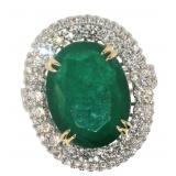 14k Gold 11.07 ct Natural Emerald & Diamond Ring