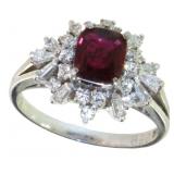 Platinum 1.50 ct Natural Burma Ruby & Diamond Ring