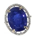 14k Gold 16.62 ct Oval Tanzanite & Diamond Ring
