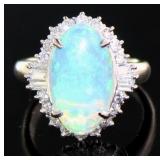 Platinum 2.91 ct Natural Opal & VS Diamond Ring