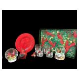 Red Cardinal Tray & Glasses, Musical Snowglobe,