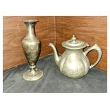 Heavy Silver Teapot & Vase