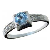 Round Natural Aquamarine & Diamond Solitaire Ring