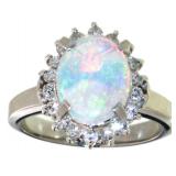 Platinum 1.53 ct Natural Opal & Diamond Ring