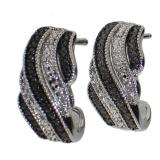 Black & White Diamond Accented Wave Earrings