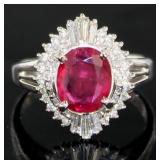 Platinum 2.31 ct GIA Natural Ruby & Diamond Ring