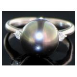 Platinum Black South Sea Pearl & Diamond Ring
