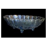 Blue Carnival Glass Oval Footed Bowl
