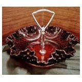 vintage Fenton glass candy dish with a metal