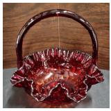 Vintage Fenton Ruby Red Glass Thumbprint Basket