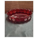 Vintage Ruby Red Fostoria Coin Oval Glass Bowl