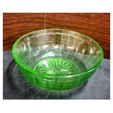 Vtg  HA Uranium Green Glass, Colonial Block Bowl
