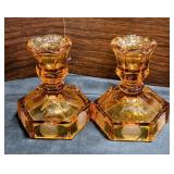 Fostoria Amber Coin Glass Candle Holders