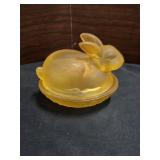 Iridescent Glass Yellow  Bunny Rabbit on Nest