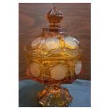Vintage Amber Coin Fostoria Candy Dish With Lid